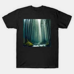 Misty Pine Forest River Rapids T-Shirt